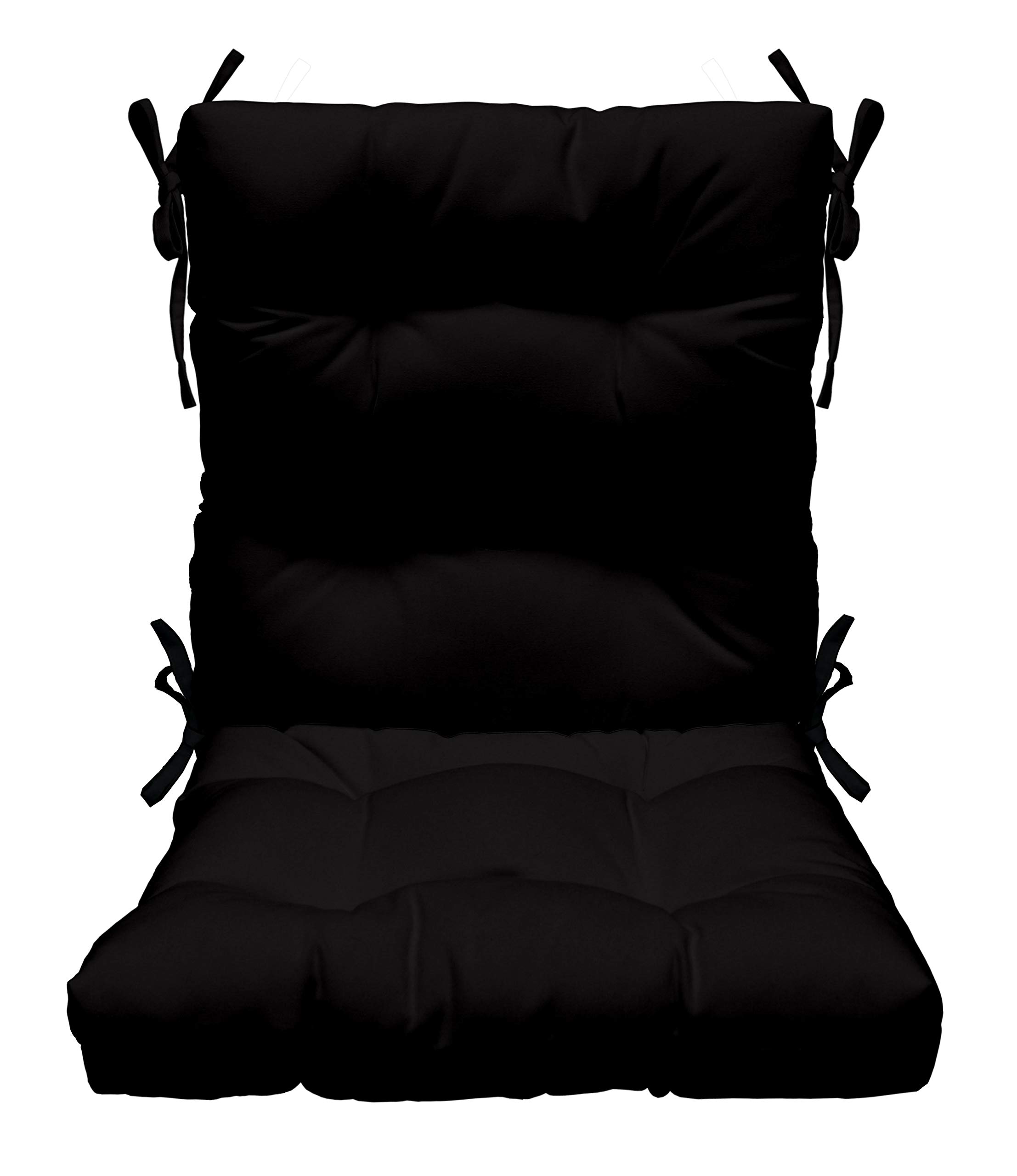 RSH DECOR: Tufted Mid Back Seat Cushion | 42” x 21” | All-Weather Spun Fabric | Water and Fade-Resistant | Outdoor Chair Cushion for Patio Furniture | Black