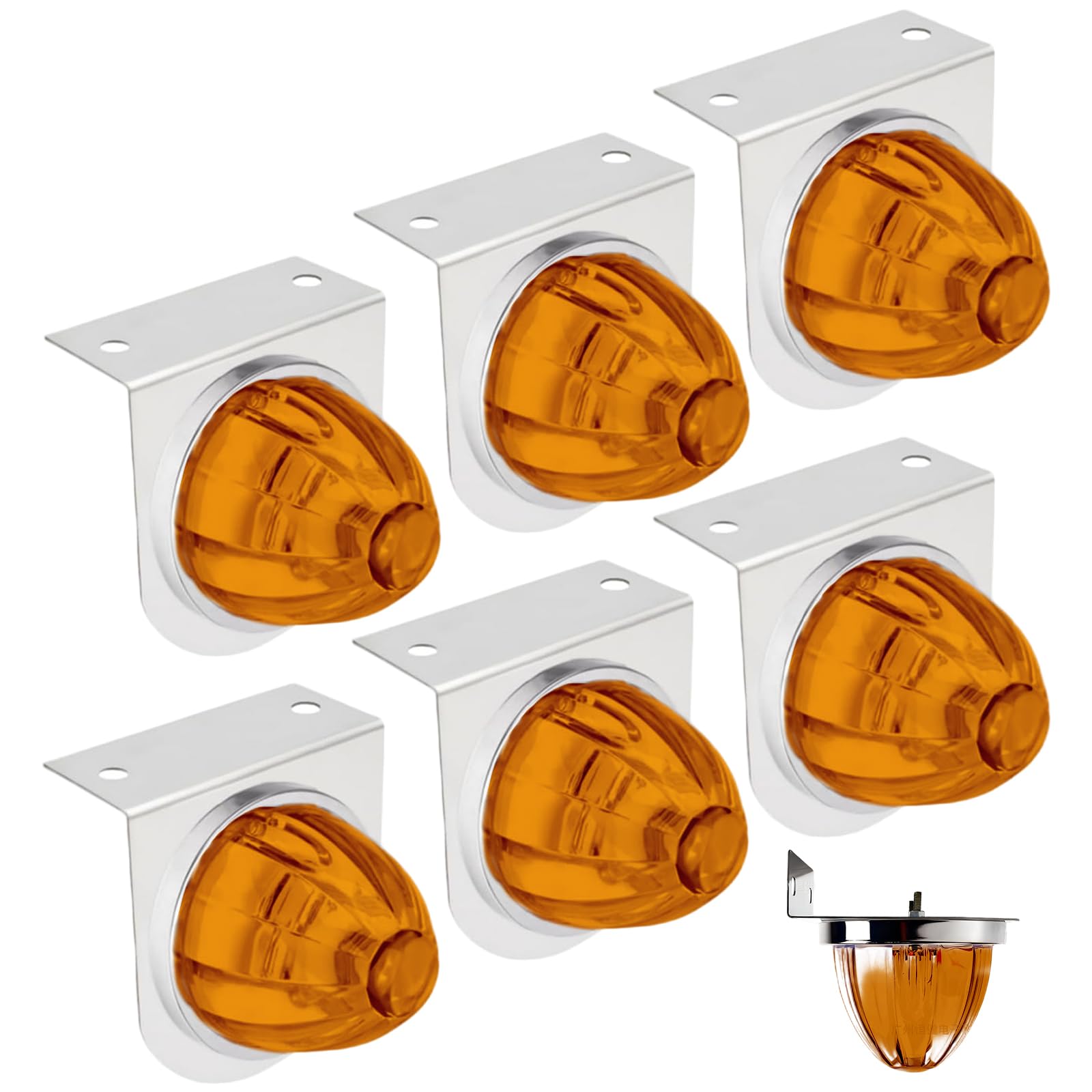 6 luces marcadoras de sandía, luces LED impermeables con soporte, luz lateral de cristal para camión, iluminación auxiliar para semi, remolque, RV (amarillo)