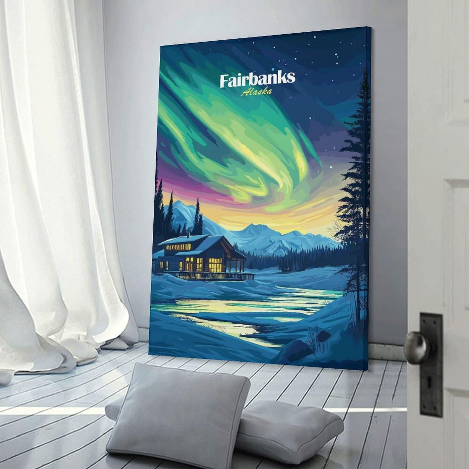 Junmoney Room Decor Wall Art Fairbanks Alaska Aurora Borealis, 20x30inch(50x75cm), for Gallery Wall Decor And Room Displays, An Easy Match for Collected Prints