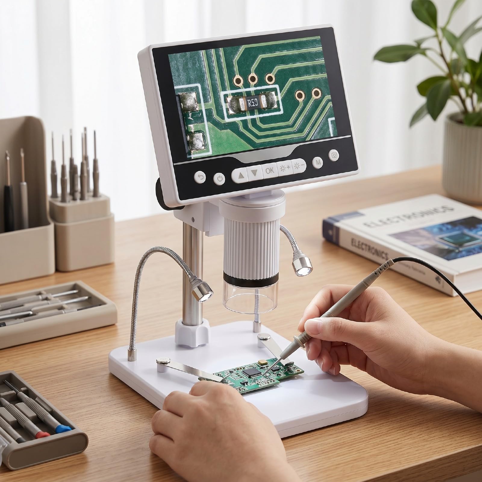 Digitales Mikroskop, 1000-faches Münzmikroskop mit 5-Zoll-1080P-LCD-Bildschirm, 8 Einstellbaren LED-Leuchten, Wiederaufladbare USB-C-Mikroskopkamera für Münzsammlung,