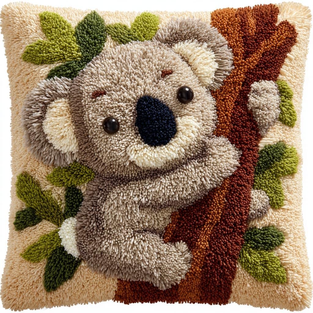 Taxpy DIY Latch Hook Kits, Koala Needlework Pillow Cover 43x43cm DIY Hooks Knitted Embroidered Carpet Pillow Embroidery Latch Hook Carpet Kit