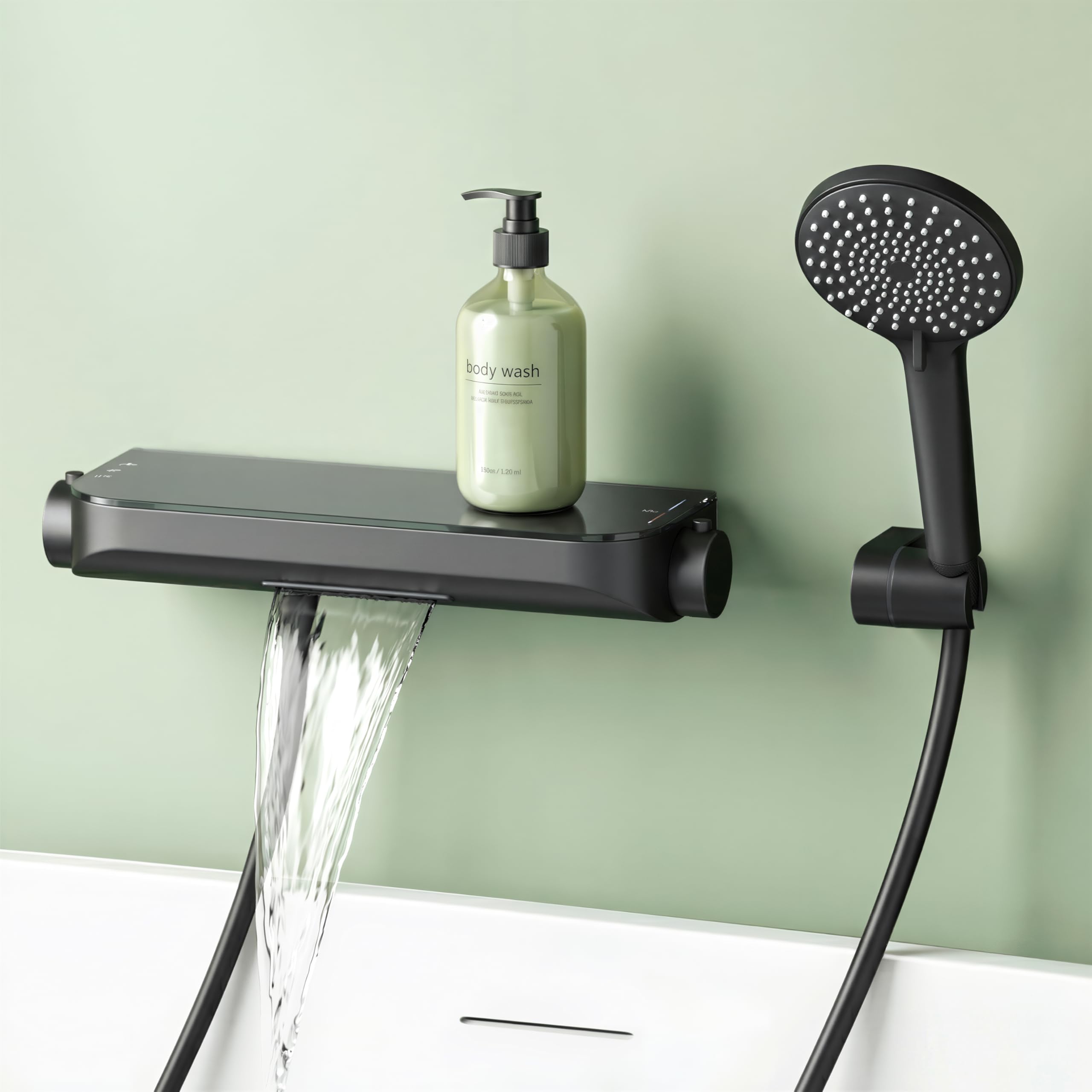 Mai & Mai Thermostatic Bath Taps with Shower Attachment, Waterfall Spout