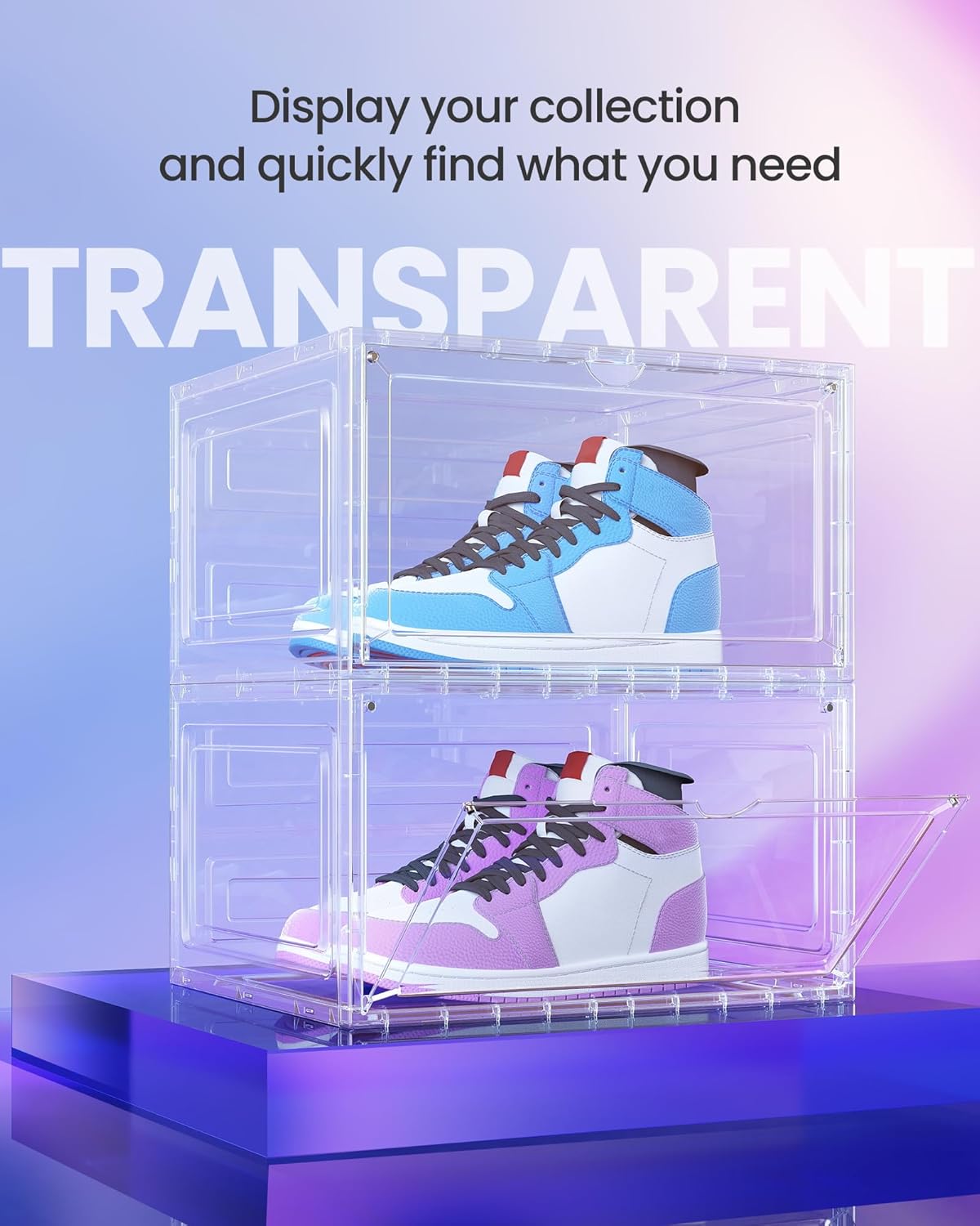 SONGMICS Shoe Boxes Set of 8, Stackable Shoe Organizers with Doors, 13 x 11.2 x 7.6 Inches, Fits Shoes up to US Size 12, Transparent White ULSP508W01