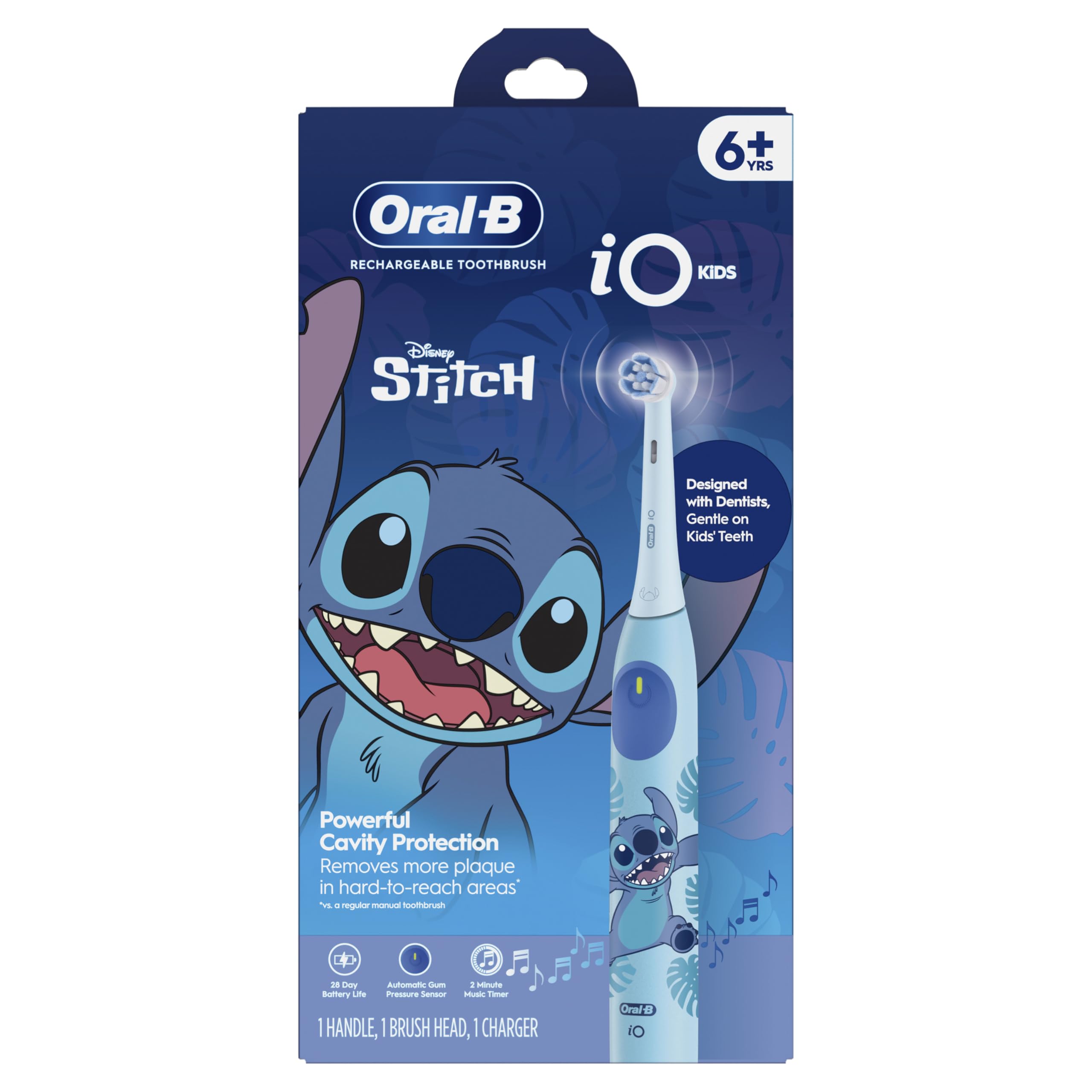 Oral-B iO Kids Limited, spazzolino elettrico ricaricabile, con 1 testina delicata per la cura delicata, sensore automatico di pressione per proteggere le gengive, 3 impostazioni di pulizia, timer