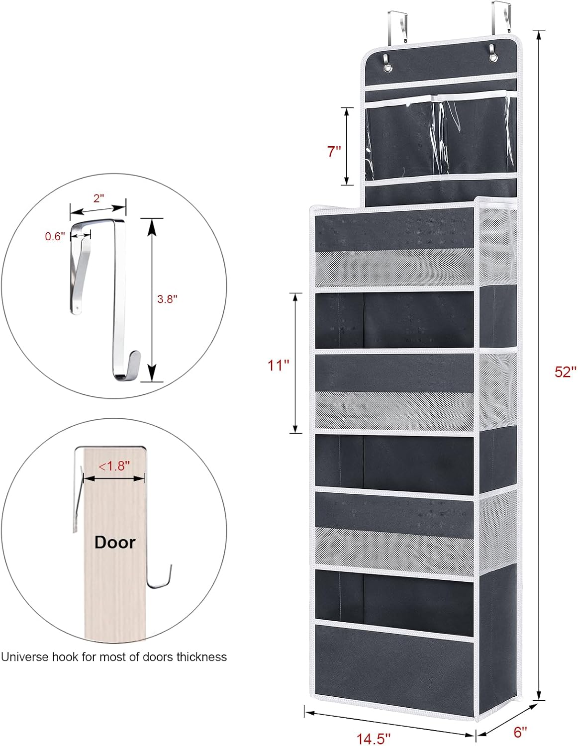 Univivi Over the Door Organizer for Baby Essential, 5-shelf, Dark Grey image 3