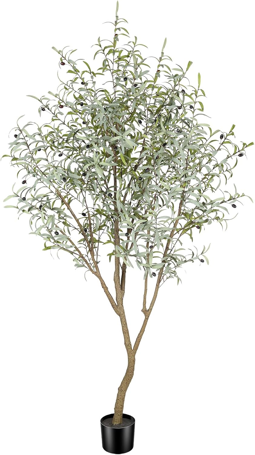 Olive Trees Artificial Indoor, 7FT Tall Faux Olive Tree, Fake Potted Olive Silk Tree with Natural Branches and Realistic Leaves, Artificial Trees for Home House Office Decor