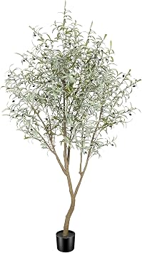 Olive Trees Artificial Indoor, 7FT Tall Faux Olive Tree, Fake Potted Olive Silk Tree with Natural Branches and Realistic Leaves, Artificial Trees for Home House Office Decor