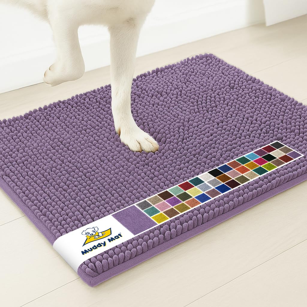 Muddy Mat® | Super Water Absorbent Door Mat Indoor, Microfiber Quick Dry Chenille Entryway Rug, Slip Resistant Front Door Mat, Indoor Mats for Entryway, Machine Washable Pet Rug, Lavender 24" x 60"