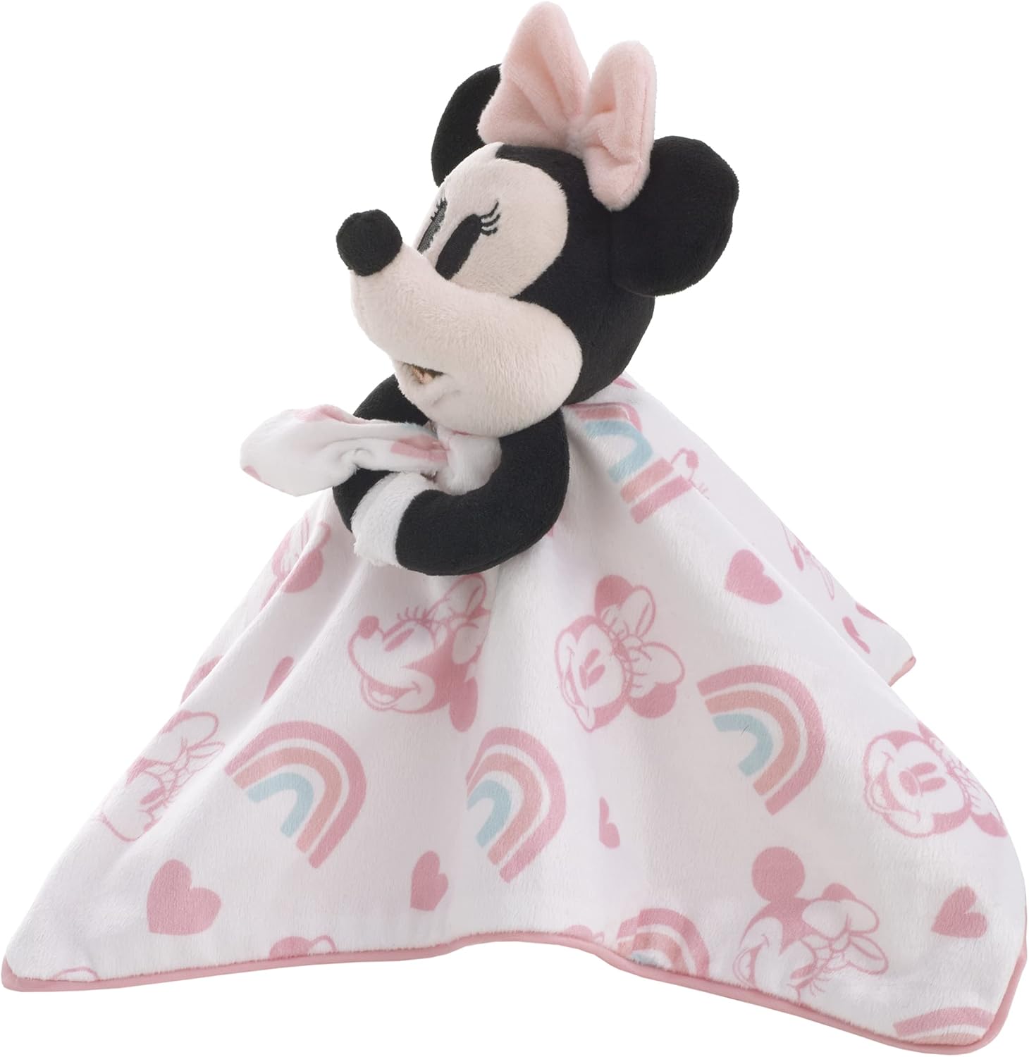 Disney Minnie Mouse White, Pink, and Aqua Rainbow and Heart Lovey Security Blanket