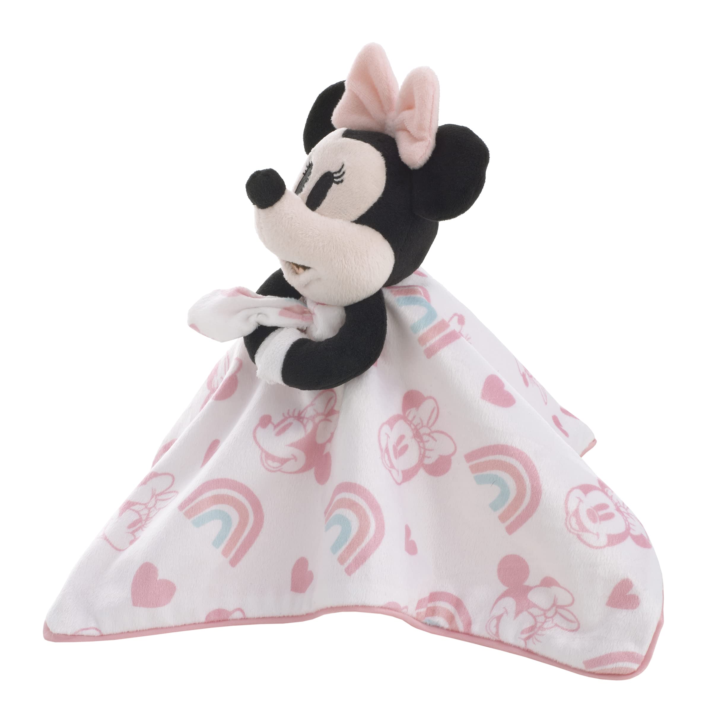 Disney Minnie Mouse Sicherheitsdecke, Weiß, Rosa und Aquamarin, Regenbogen und Herz Lovey