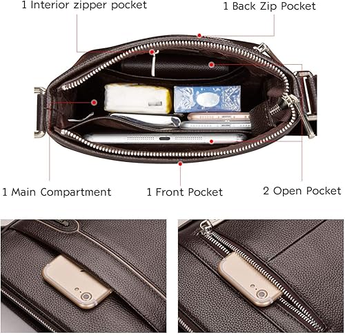 Miniatura 3 de LAORENTOU bolsa de hombro de piel de vaca para hombre Bolsa de cuerpo cruzado para trabajo Black, Brown