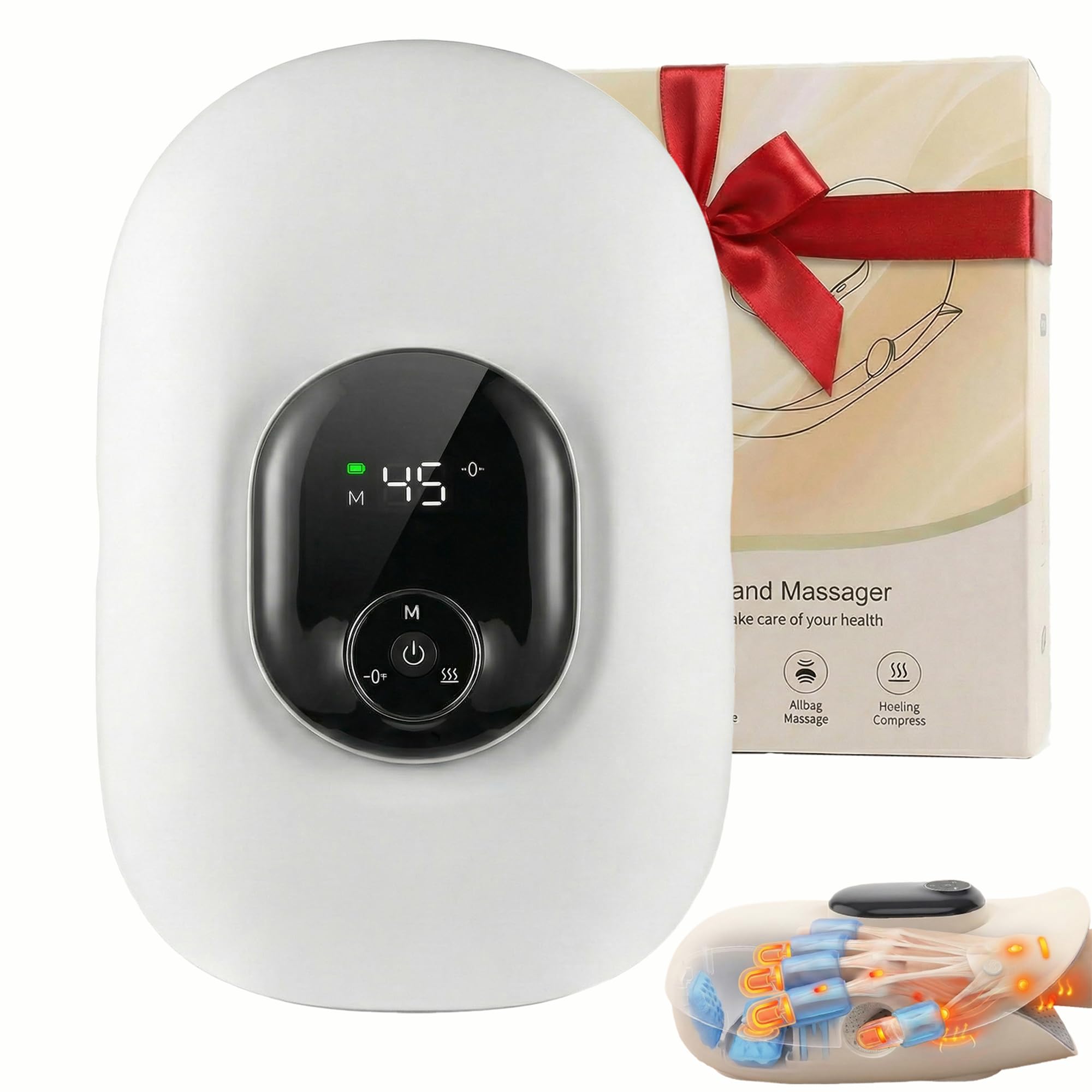 Masajeador de manos para artritis y túnel carpiano, masajeador de mano con 5 compresiones de aire y amasamiento, estiramiento de dedos integrado para relajar los dedos, regalo ideal para el día de la