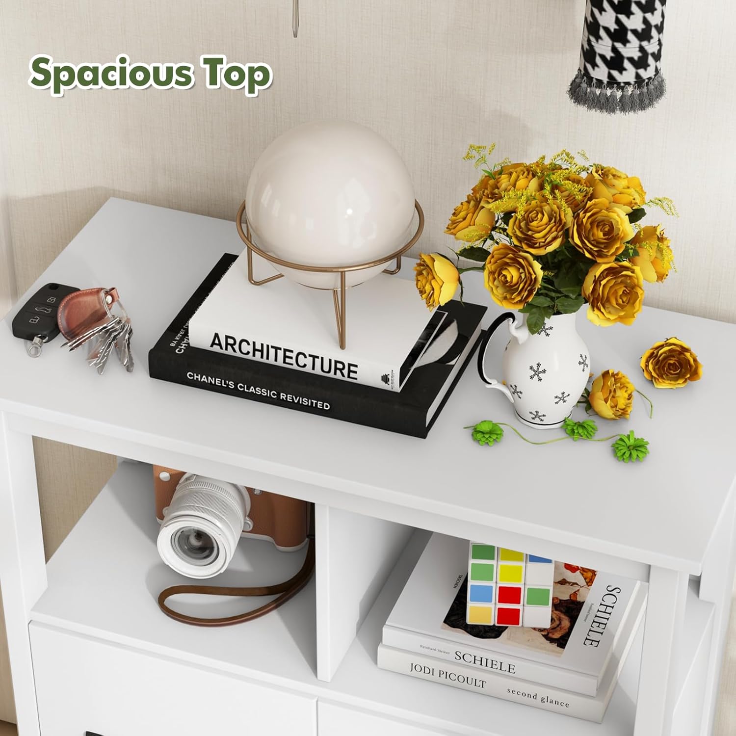 Giantex Storage Cabinet with Large Drawers, Open Storage Compartments, Anti-Tipping Kit, Accent Console Table, Storage Organizer for Kitchen, Living Room, Entryway, White