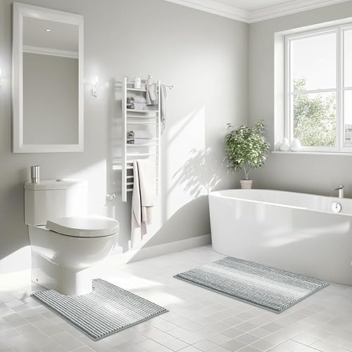 Miniatura 274 de BSICPRO Juego de alfombras y tapetes de baño, 2 piezas de felpilla gruesa y absorbente, antideslizantes, suaves y peludas para baño, lavables a