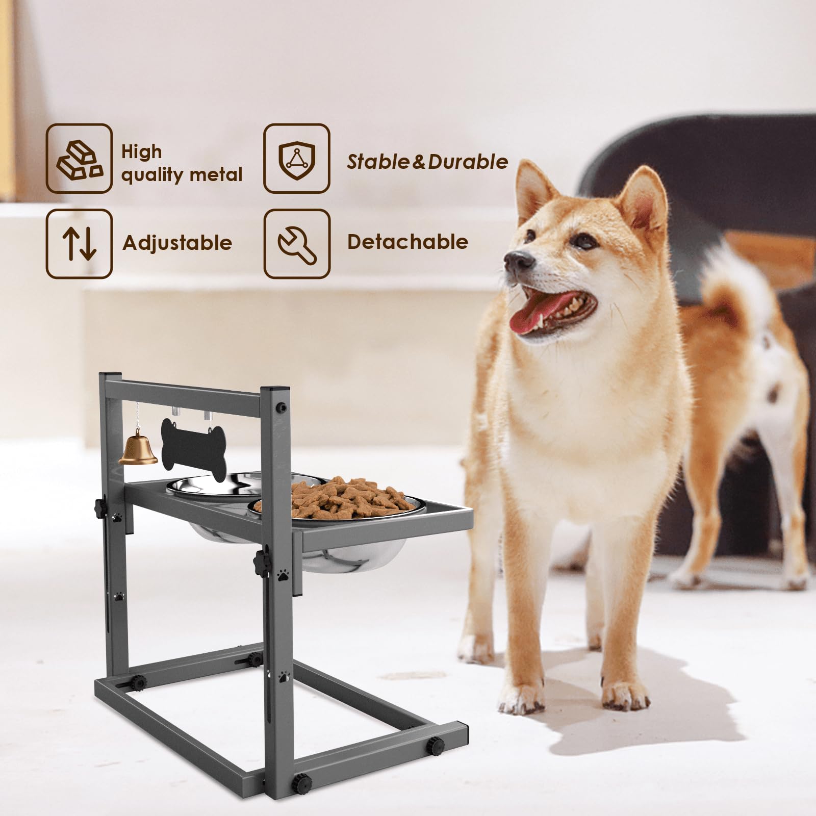 SHAINFUN Cuencos elevados para Perros pequeños y medianos, Soporte Elevado para Perros con 2 Cuencos de Comida para Perros de Acero Inoxidable, comedero de Altura Ajustable para Cachorros y Gatos,