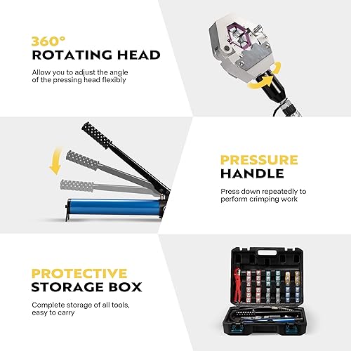 Miniatura 5 de VIVOHOME Crimpadora de manguera hidráulica separable para AC, herramienta de prensado manual de manguera con 7 troqueles, reparación de aire