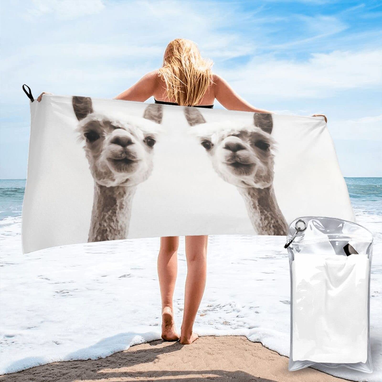 Lawenp Animal Llama Microfiber Beach Towel Adults Large Quick Drying Bath Towel Travel Towels with Pouch 31.5"x63"