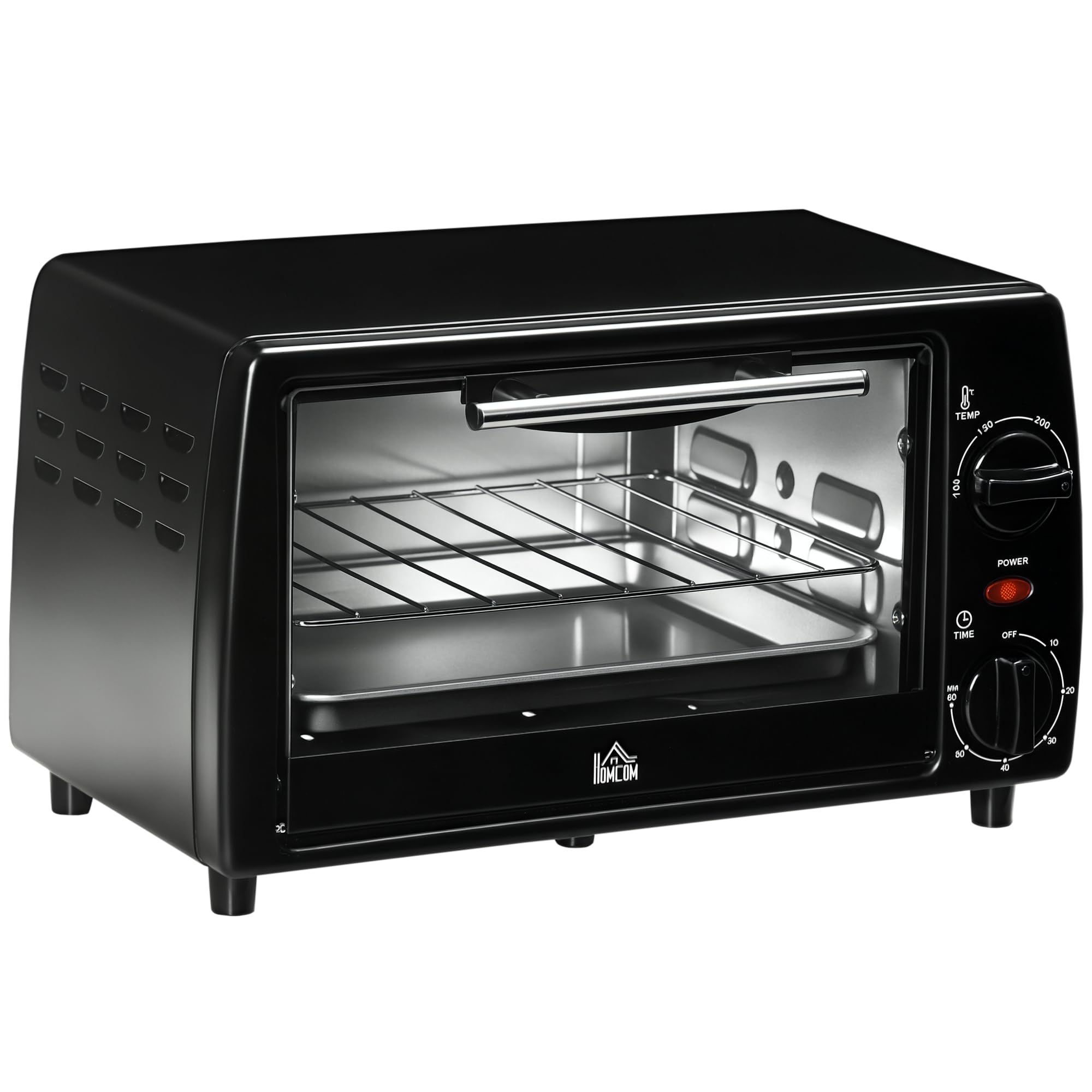 HOMCOM Mini four électrique 10L avec 1 grille et 1 plateau, température réglable de 100°C à 230°C, Minuteur 60 min, 36,​5x26x22cm, noir