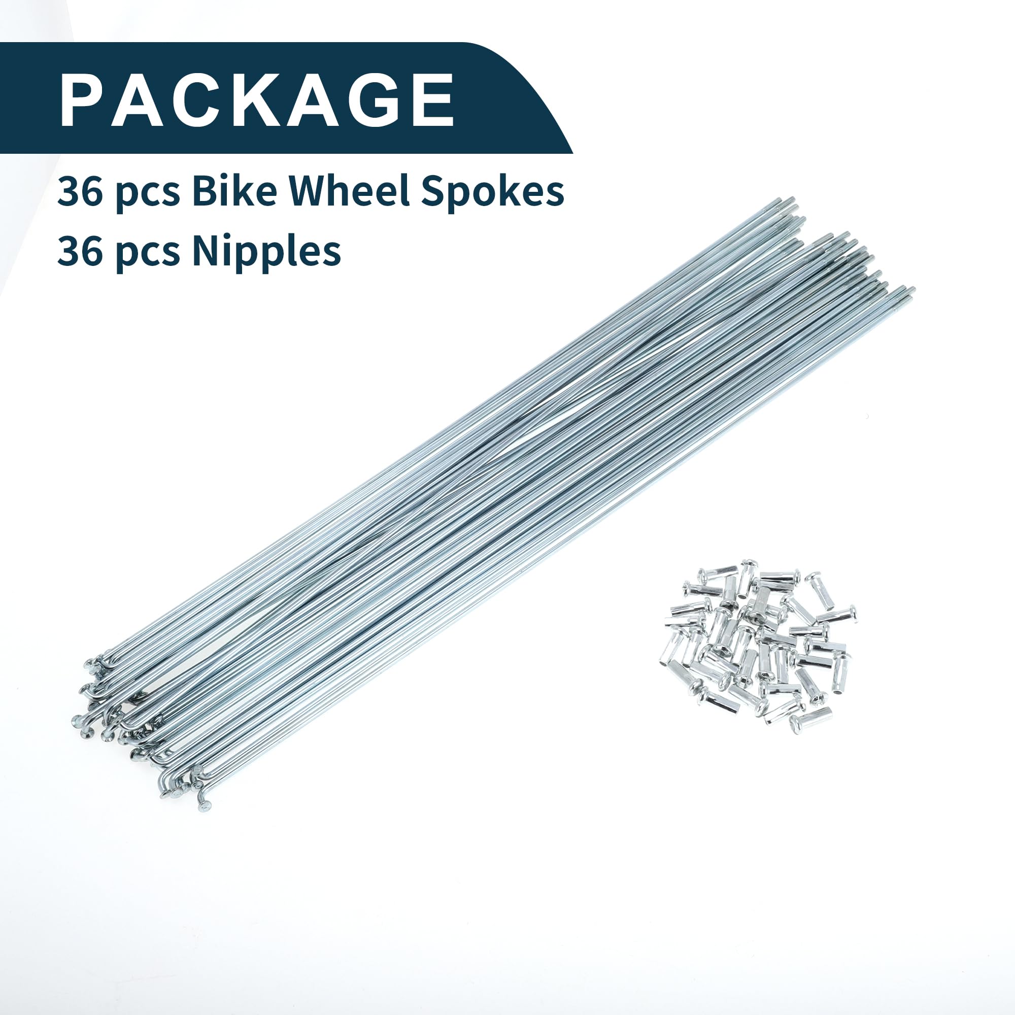 Raggi per Bicicletta 13G, Raggi per Ruota di Bicicletta, Nippli Color Argento, 1 Set, Acciaio Zincato 45