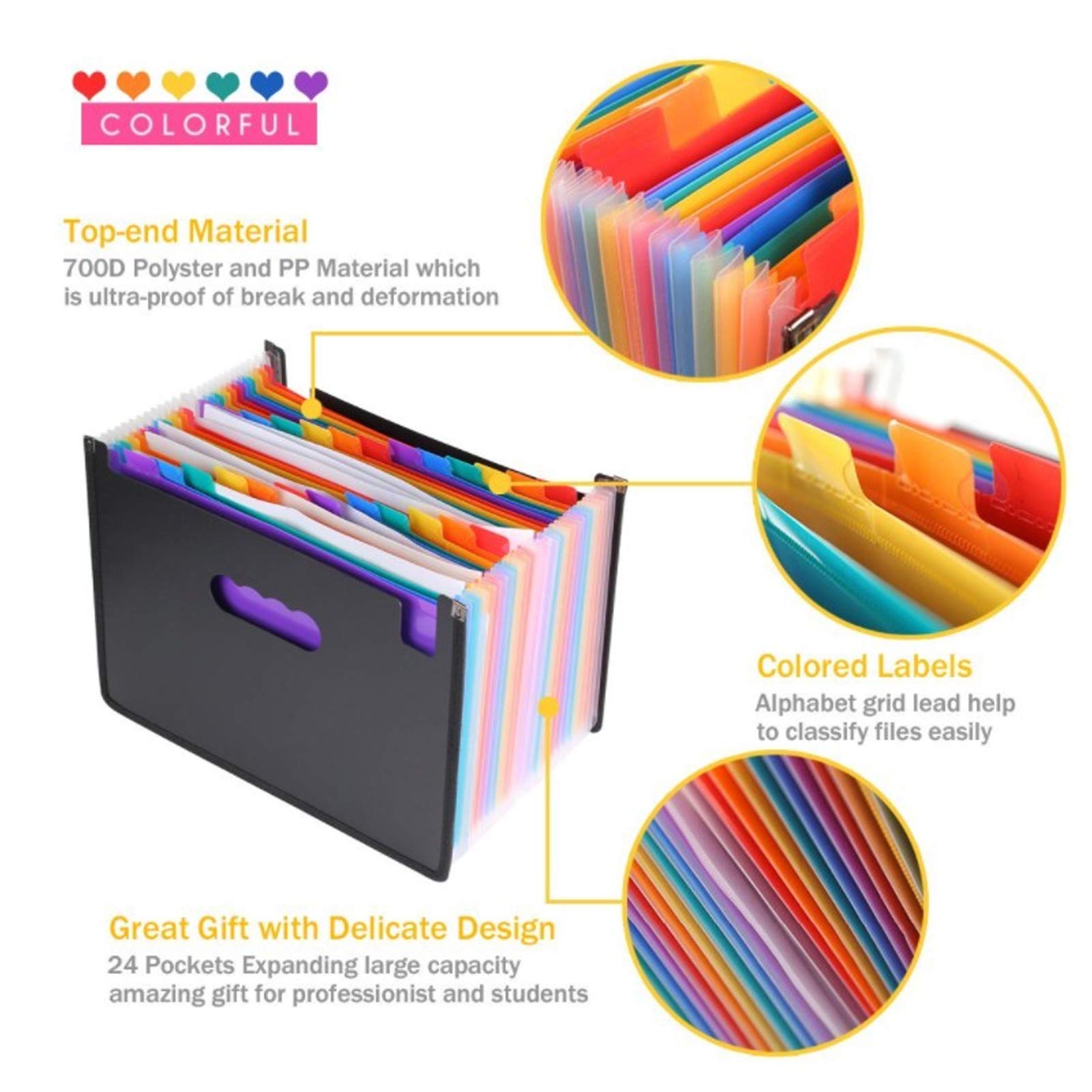 SortRax Portable Accordion File Organizer, 12 Pockets Expanding File