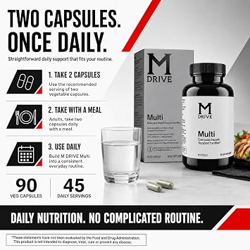 Mdrive Multi Men's Daily Multivitamin Immune & Energy Support, 90ct | Immune Health Support from Zinc, Selenium, Manganese & Vitamin D, Enzymes for Digestive Support, CoQ10 for Energy, Vitamin K2