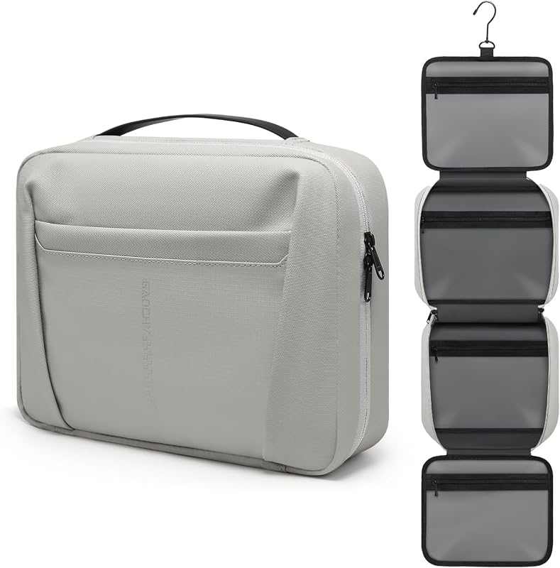 Necessaire de viagem GAOCHY com gancho, 5 compartimentos, dobrável, Silk Grey, Medium