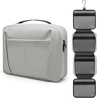 Kulturbeutel Reise Hängetasche für Mann Damen Waschtasche Toilettenartikel Wasserdicht Toiletry Bag Organizer Kosmetiktasche Große Kapazität Faltbar Kulturtasche mit 5 Fächern, Seide Grau-M