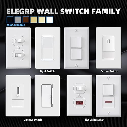 Miniatura 3 de ELEGRP Interruptor de luz decorativo de 3 vías, blanco mate, 15 amperios, 120-277 voltios, repuesto de interruptor de pared de paleta basculante de