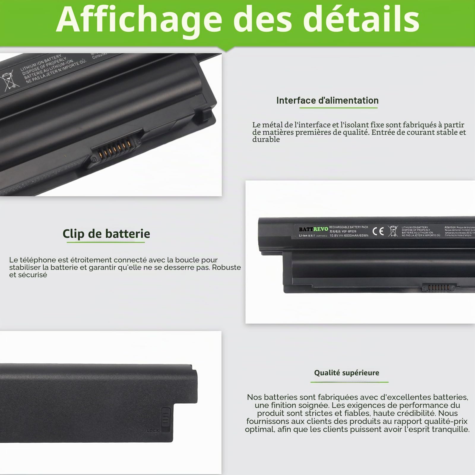Batterie d'ordinateur Portable 65Wh/6000mAh VGP-BPS26 VGP-BPL26 VGP-BPS26A VGP-BPS26S pour Sony Vaio SVE151J11M SVE151J13M PCG-71811M PCG-71911M PCG-91211M PCG-61714M PCG-61813L PCG-71614M