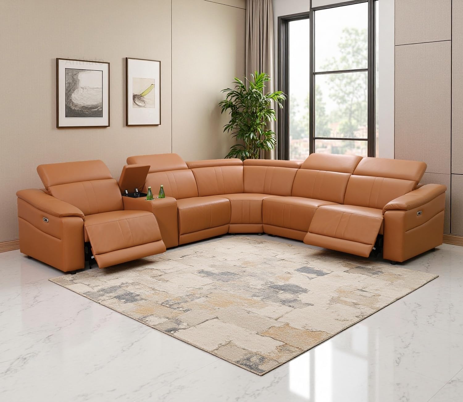Luxury 5-Seat Reclining Sofa Set with Storage Console Cup Holders USB Charging - Orange