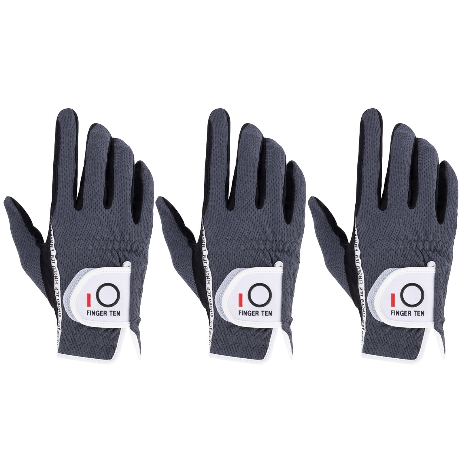 FINGER TEN Golf Glove Men Left Hand Right Rain Grip Value 3 Pack