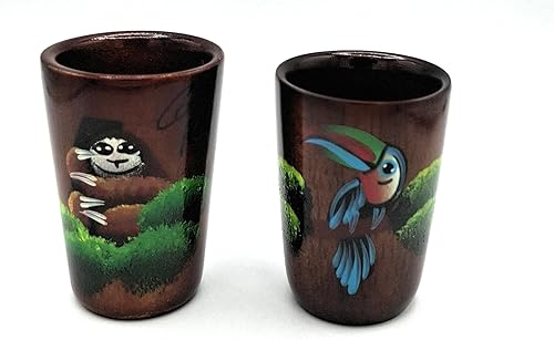 Miniatura 10 de Vaso de chupito de tequila de madera - Pintado a mano con diseño de perezoso de selva tropical costarricense - 1.5 oz fl o 1.5 fl oz (perezoso)