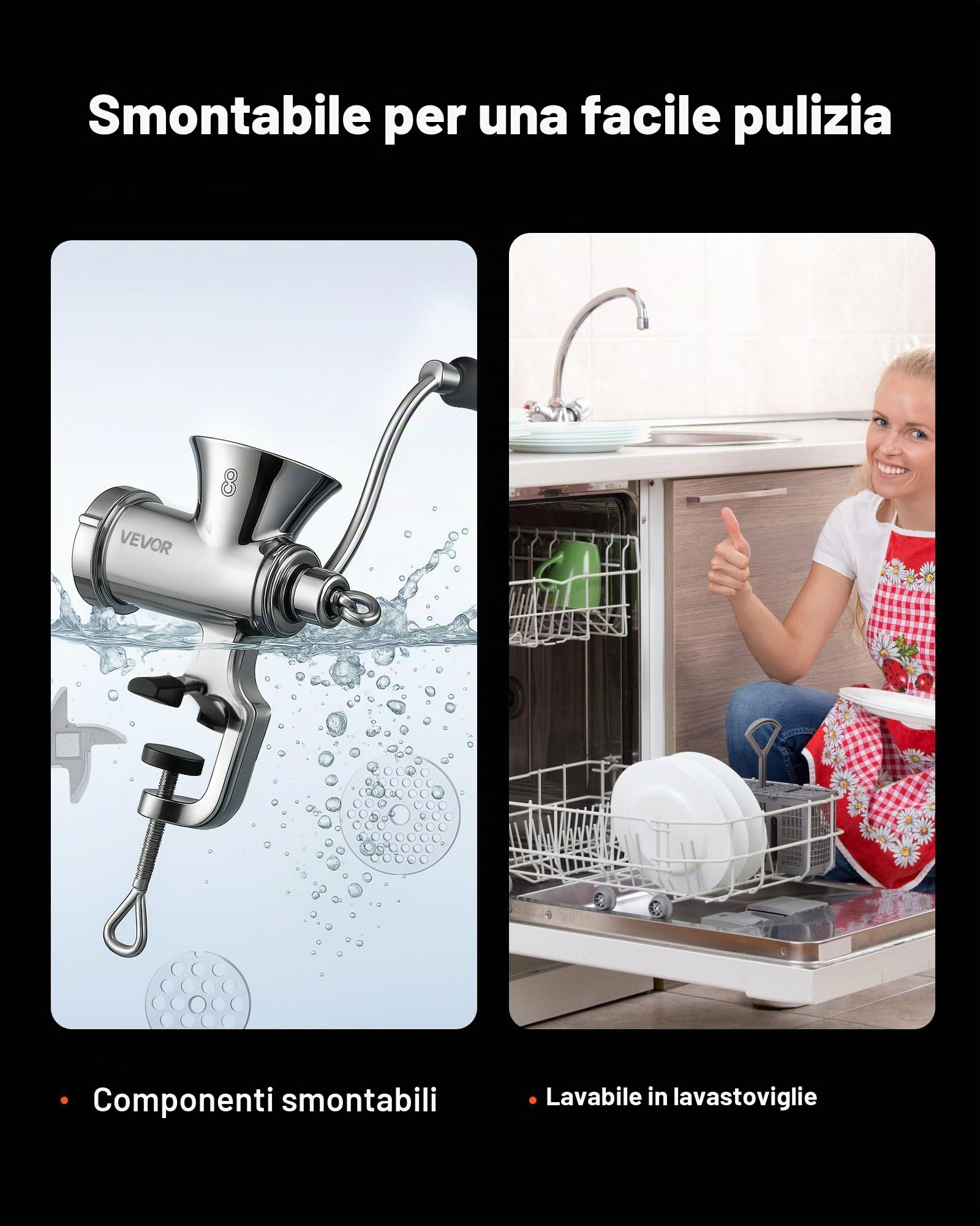 VEVOR Tritacarne Manuale con Manovella, Macchina Tritacarne per Salsicce in Acciaio Inox 304 con Morsetto da Tavolo, Insaccatrice per Salsicce con Piastre di Taglio (4,5/8 mm)