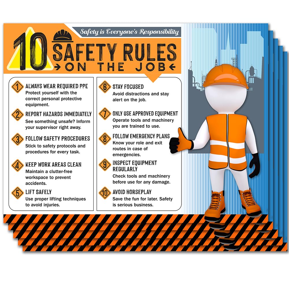 Poster "10 Safety Rules on the Job" Version 2025 - 45,7 x 61 cm, langlebiges laminiertes Sicherheitsschild, reißfest, wasserdicht, Arbeitsplatzsicherheitsposter für Industrie und Baueinstellungen (5