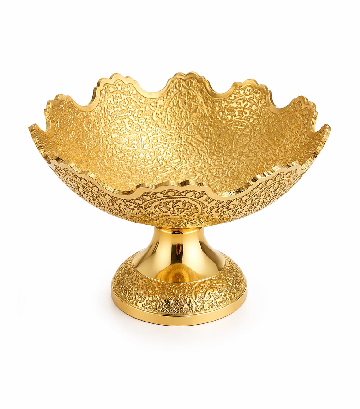 MOJO JOJO Premium Brass Decorative Pedestal Bowl | Handcrafted Engraved Serving Bowl with Stand | Multipurpose Fruit, Dry Fruit & Center Table Bowl | Elegant Traditional Home Décor & Gift Item 4