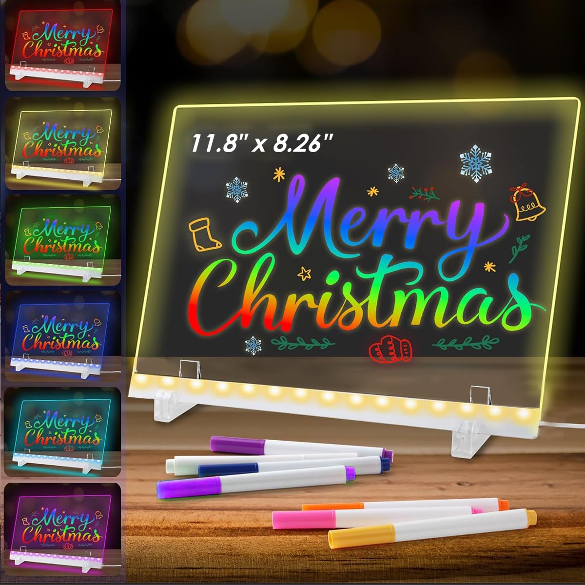 OFIFO® LED Acrylic Writing Board with Pen & Light, USB Powered 3D Erasable Memo Message Pad, Color Changing Table Lamp for Home Office Decor & Christmas Gifts, 12x8 Inch-image-25
