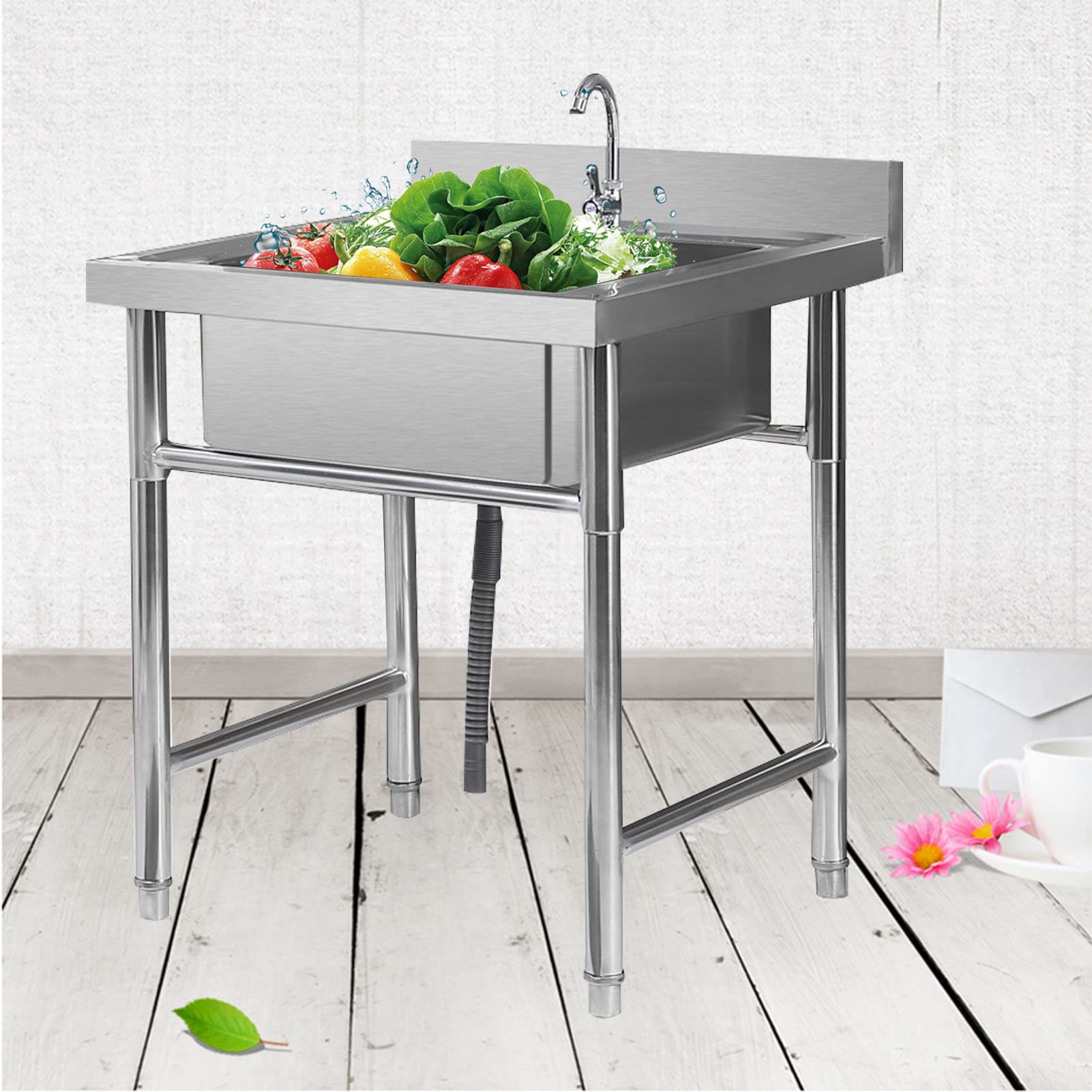 Évier de cuisine sur pied contre la rouille en extérieur avec bassin carré de lavage inox 304 pour caravane