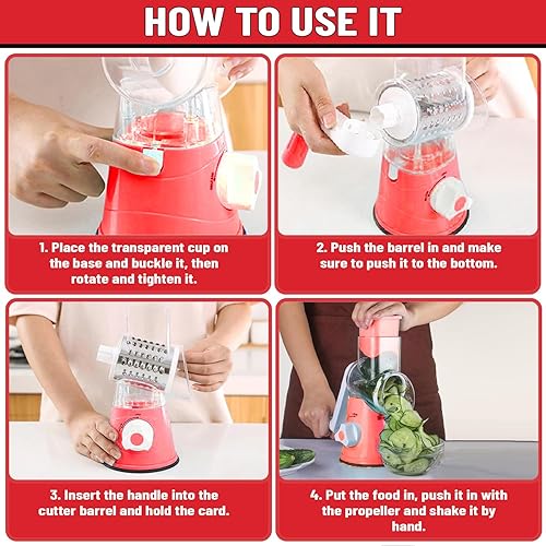 Miniatura 4 de Rallador de queso con mango, trituradora de parmesano multifuncional giratoria, rebanadora de mandolina redonda y trituradora manual de verduras,