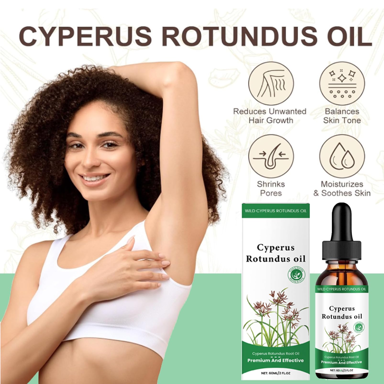 Cyprus Oil for Hair Removal,2PCS Natural Cyperus Rotundus Oil,Body Oils for Hair Removal,Soothing Reduce Hair & Moisturizes,Easy to Removal Body Hair & Hydrating,Cyperus Rotundus (60ML/2PACK) - Image 2