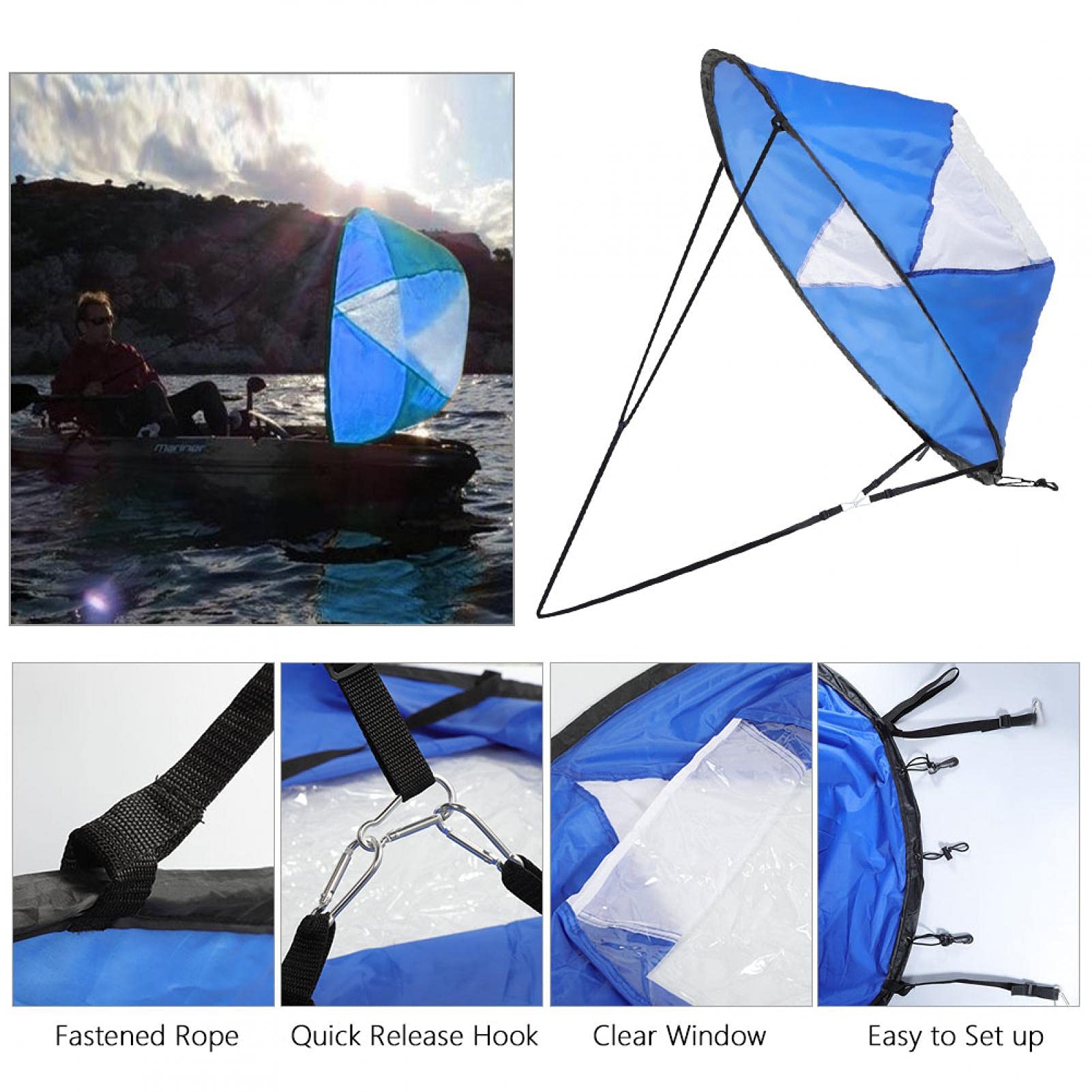 Vela Canoa Vela, Vele Kayak, Vela Vento Sottovento Kit Vela Kayak Wind Sail Kayak Paddle Board Accessori, Finestra Pieghevole Trasparente 108 cm Canoa Vela e Borsa Immagazzinaggio