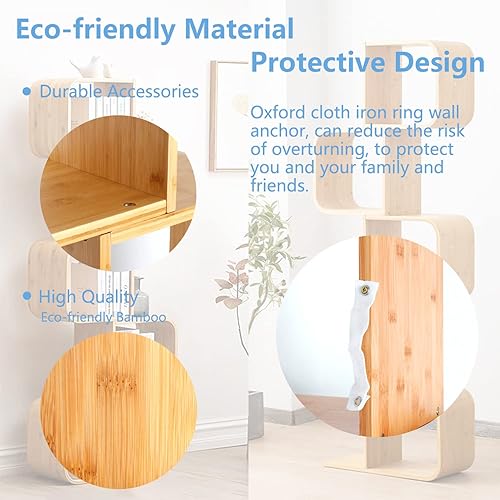 Miniatura 4 de Estantería geométrica de bambú en forma de S de 4 niveles, gran capacidad, almacenamiento de CDs, estante de exhibición de DVD, estante de apertura