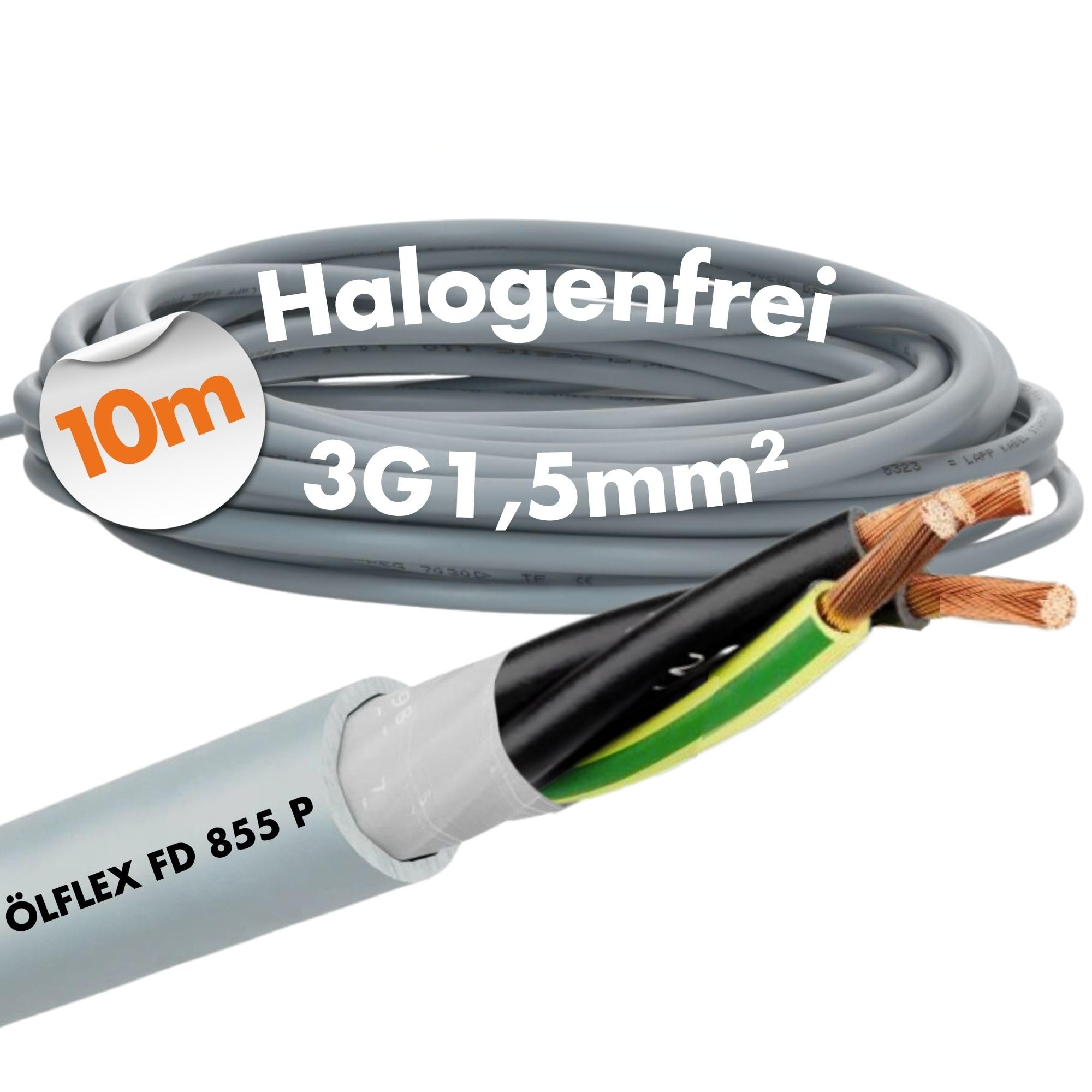 Lapp 0027576 Cavo ÖLFLEX 855P 3G1,5 mm² - Cavo di Comando Flessibile | Cavo multipolare in PUR resistente ad oli, 3 poli, sezione 1,5 mmq, ideale per posa mobile e catene portacavi