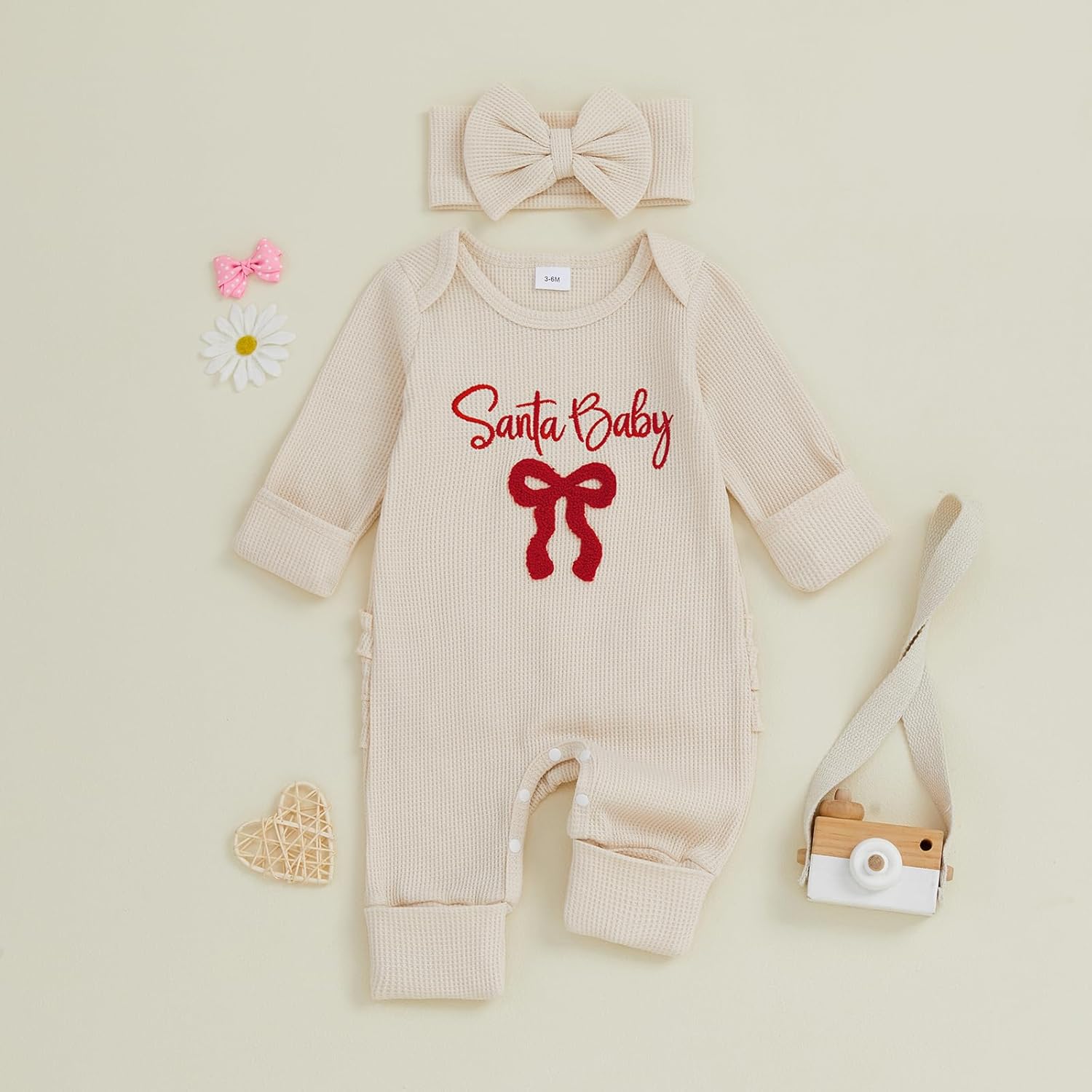My First Easter Baby Girl Outfit Newborn 0 3 6 Months Bunny Onesie Waffle Knit Sweater Romper and Headband - Image 2