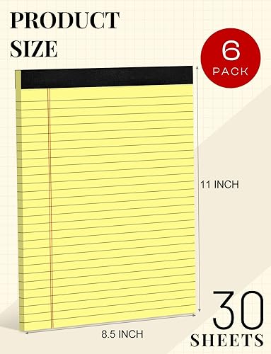 Miniatura 2 de Bloc de notas de 8.5 x 11 pulgadas de ancho, bloc de notas con rayas anchas, bloc de notas legales amarillas, tamaño carta, 8.5 x 11 pulgadas,