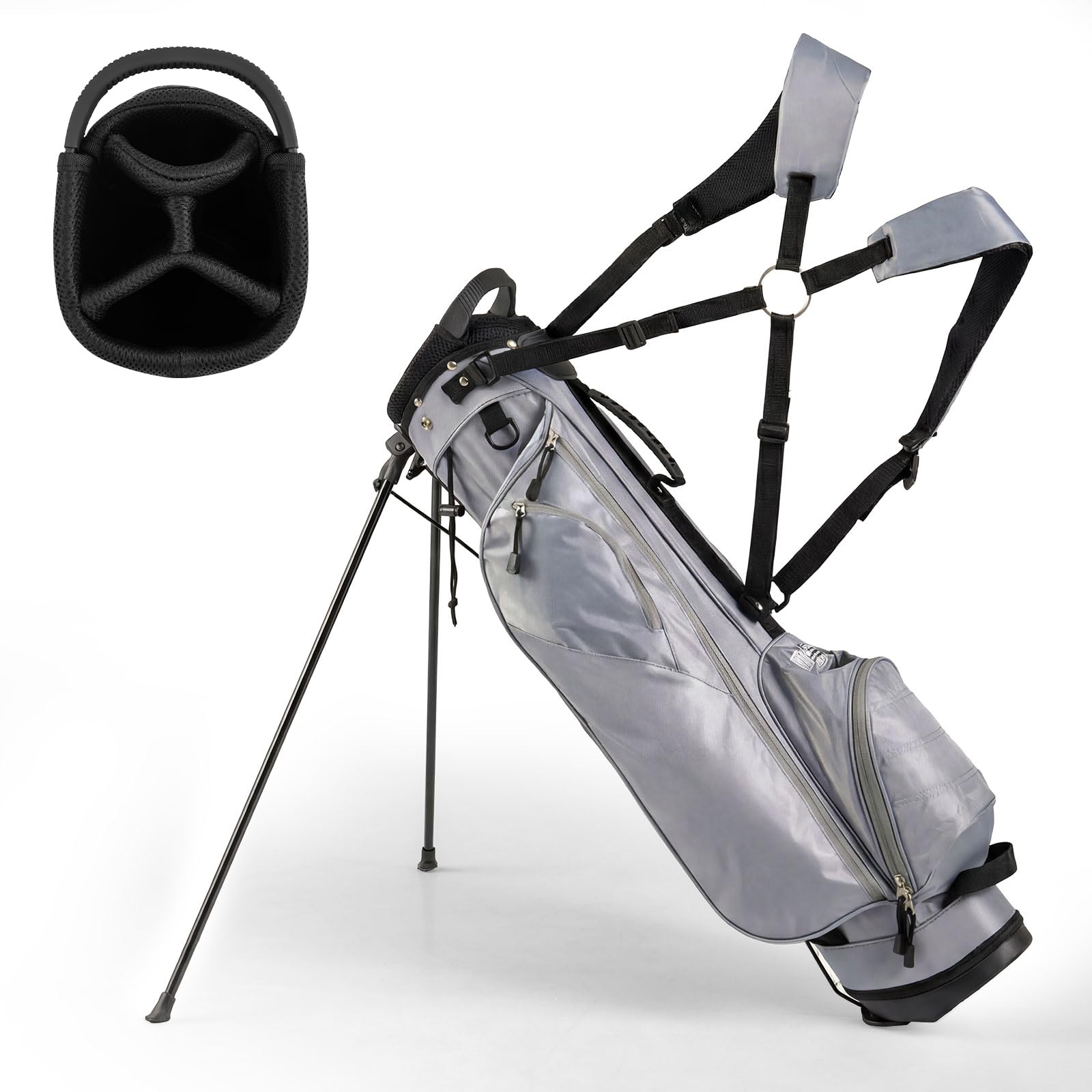 SPOTRAVEL Golf Stand Bag, Lightweight Golf Clubs Storage Bags with Adjustable Dual-Strap, 4-Way Top Divider & Foldable Bracket, Waterproof Golf Trolley Bag for Adults (Grey)