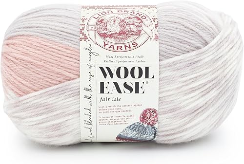 Lion Brand Yarn Wool Ease Fair Isle - Ovillo de lana color rosa, hongo