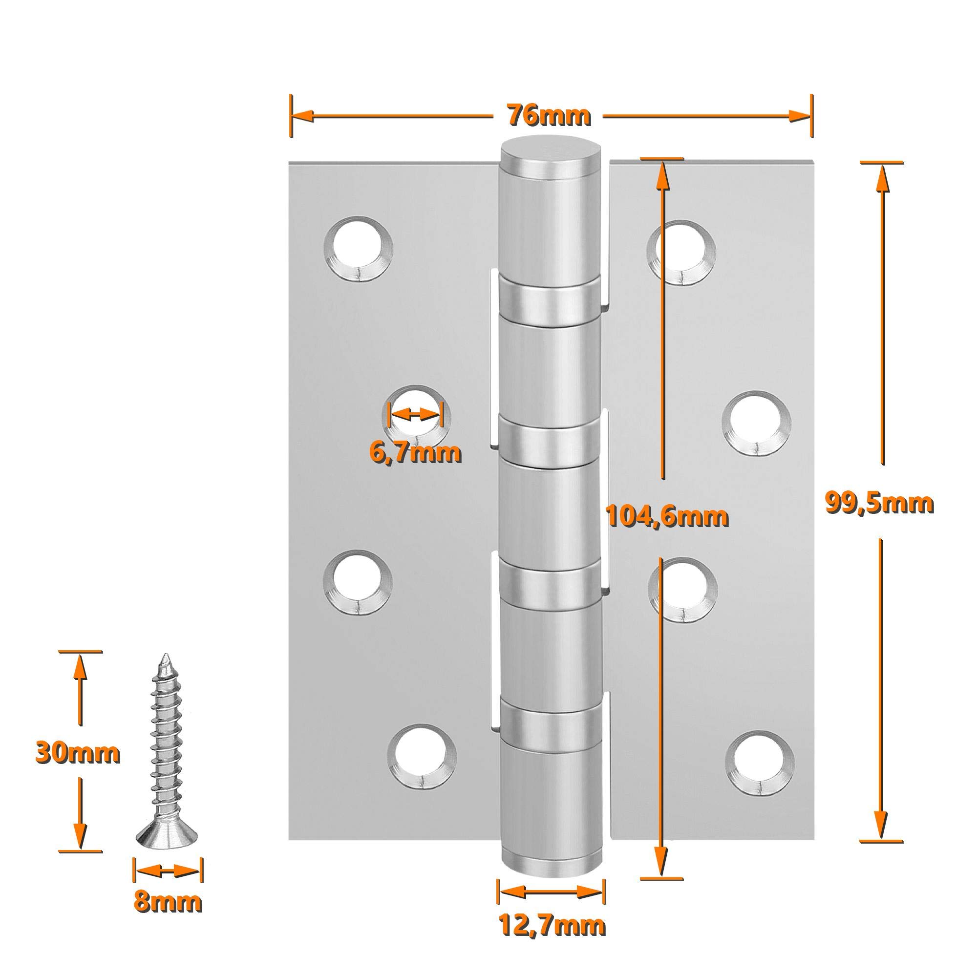 ECENCE Cerniere per legno in acciaio inox 201 - Set da 2 pezzi - Argento - Cardini con cuscinetti a sfera e 4 punti di contatto - Per porte e ante