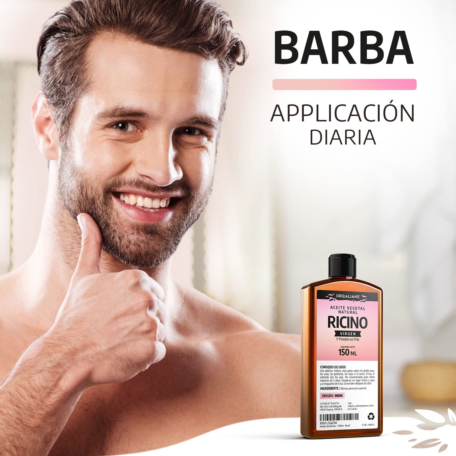 Aceite de Ricino 150 ml 100% Virgen Prensado en Frío Ricinus Communis para Cabello, Pestañas y Uñas