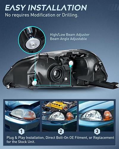 Miniatura 8 de Nilight Conjunto de faros delanteros, faros de repuesto, carcasa negra, reflector ámbar, lente transparente mejorada, para el lado del conductor y