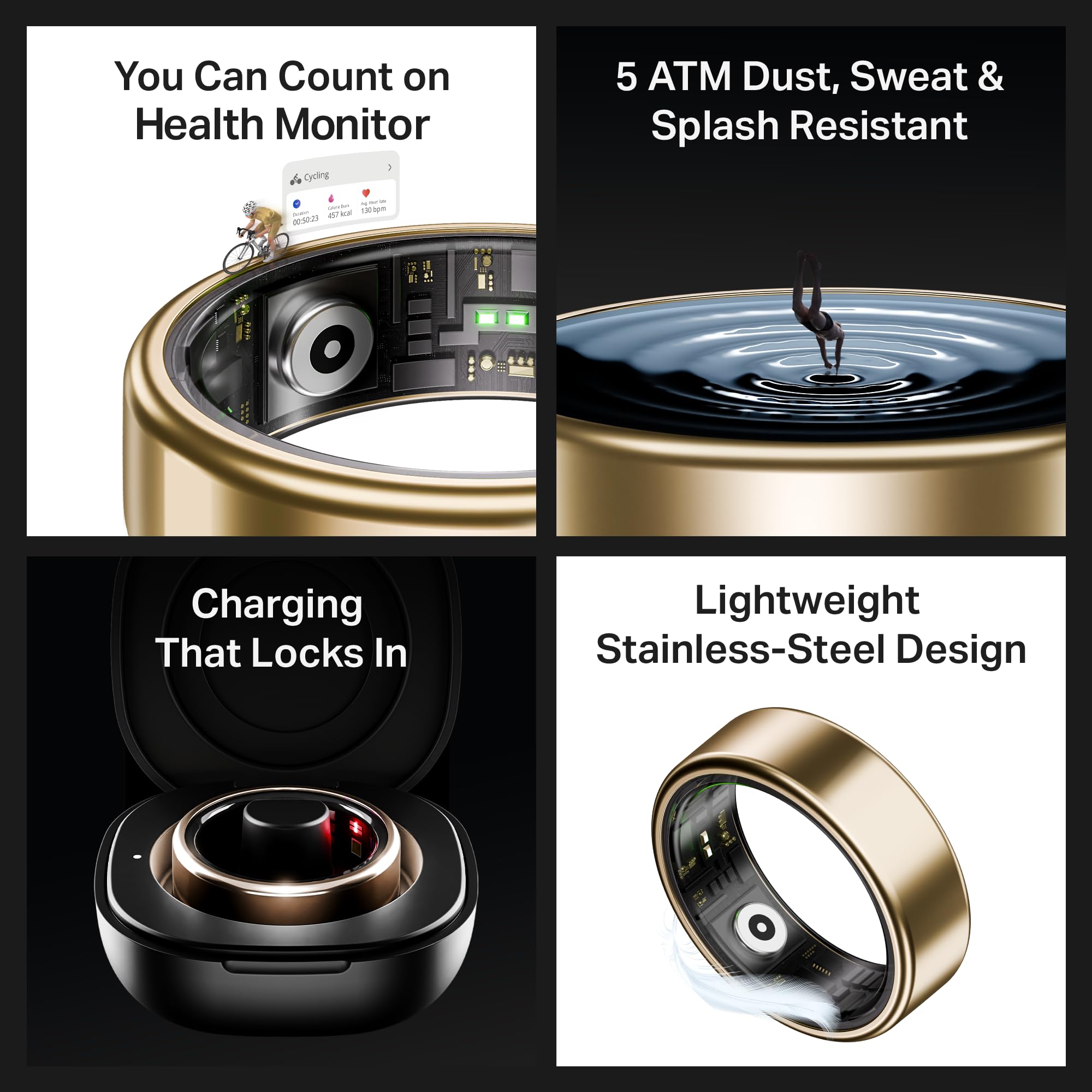 boAt SmartRing Active Plus, Auto HR, Sleep, SpO2, Stress & Skin Temperature Monitor, Stainless-Steel Build, 5 ATM, Weighs Only 5 gm, Portable Charging Case, smart Ring for Men (8, Midnight Black) — Amazon image 3